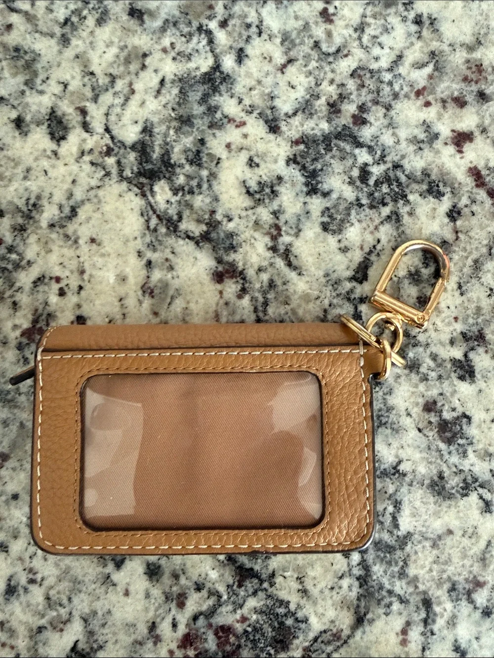 Tory Burch Pebbled Leather Key Pouch in Tan with Gold Hardware